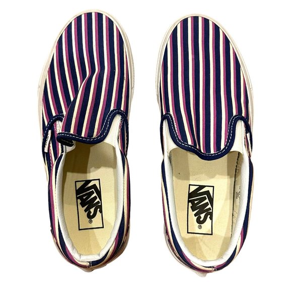 Vans Striped Slipped-on Sneakers, Size 7.5, Excellent Used Condition - Picture 1 of 8
